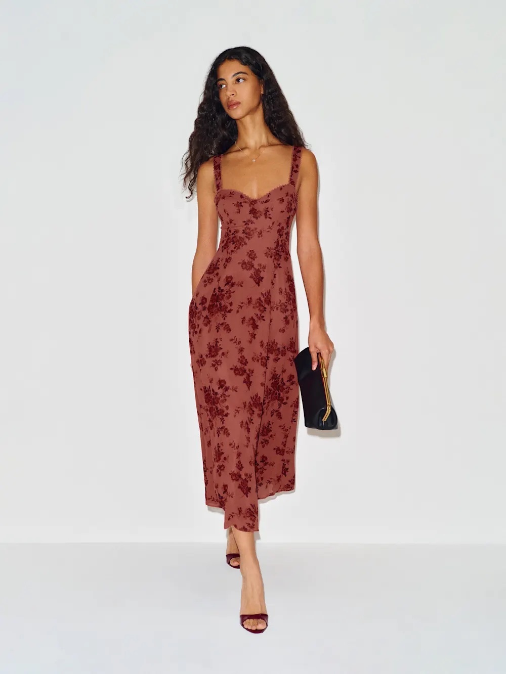 Reformation Rust Floral Midi Dress